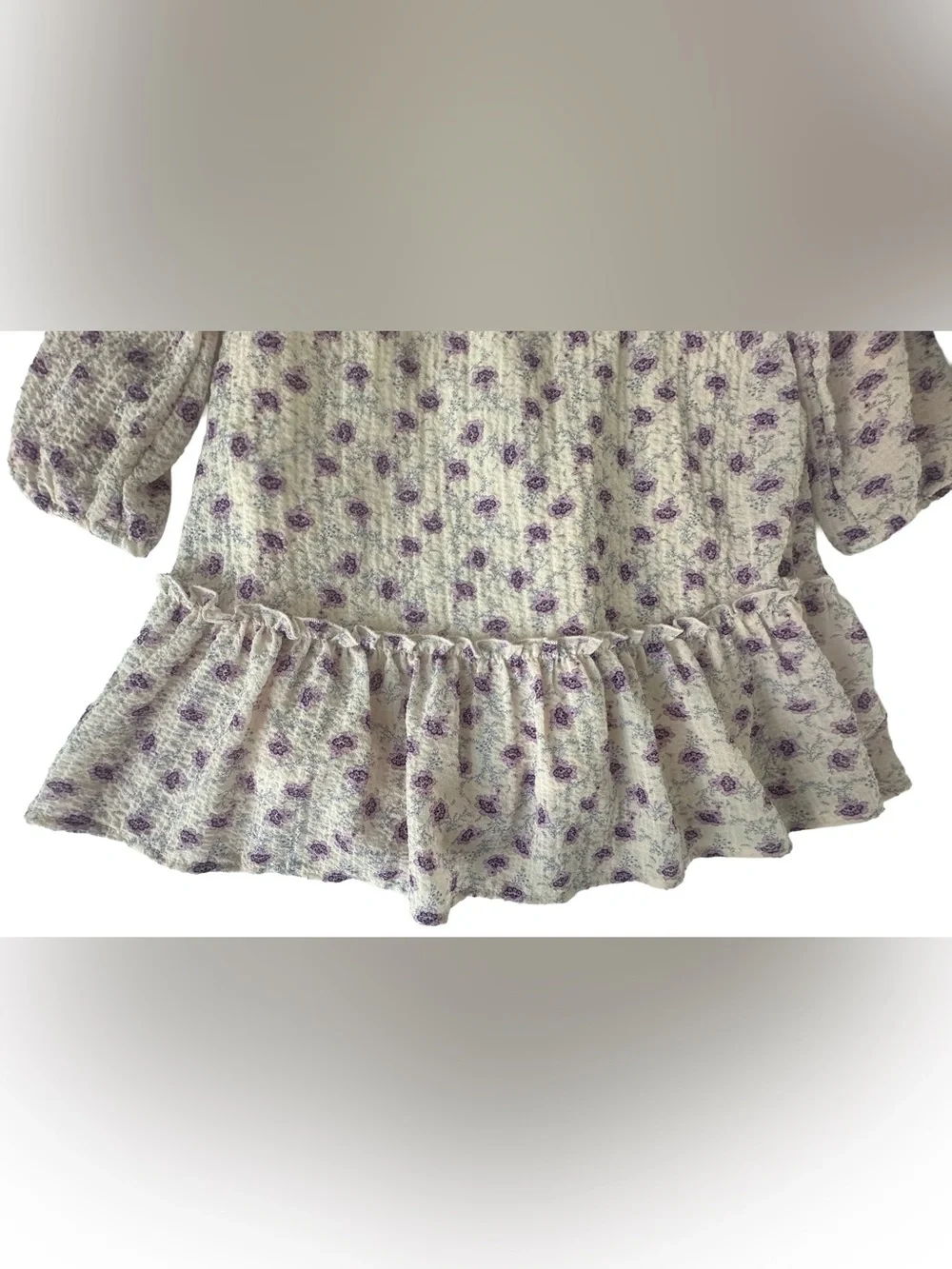 Zara girl’s Cream Dress with Purple Floral Print.  Size 2-3T.